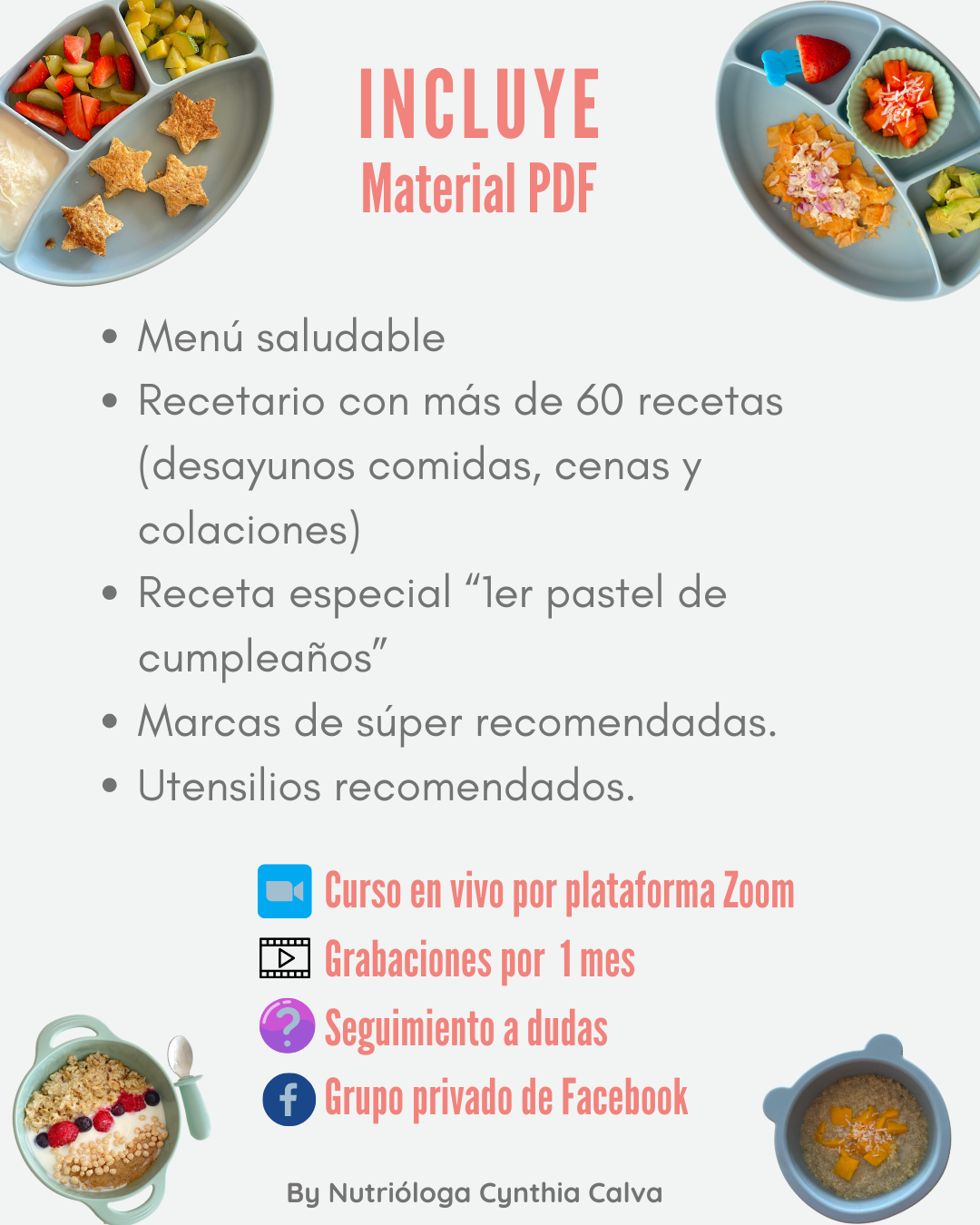 !!EN VIVO¡¡Curso en línea: Nutrición y cocina saludable para tu bebé : 9 meses a 4 años NOVIEMBRE 2024